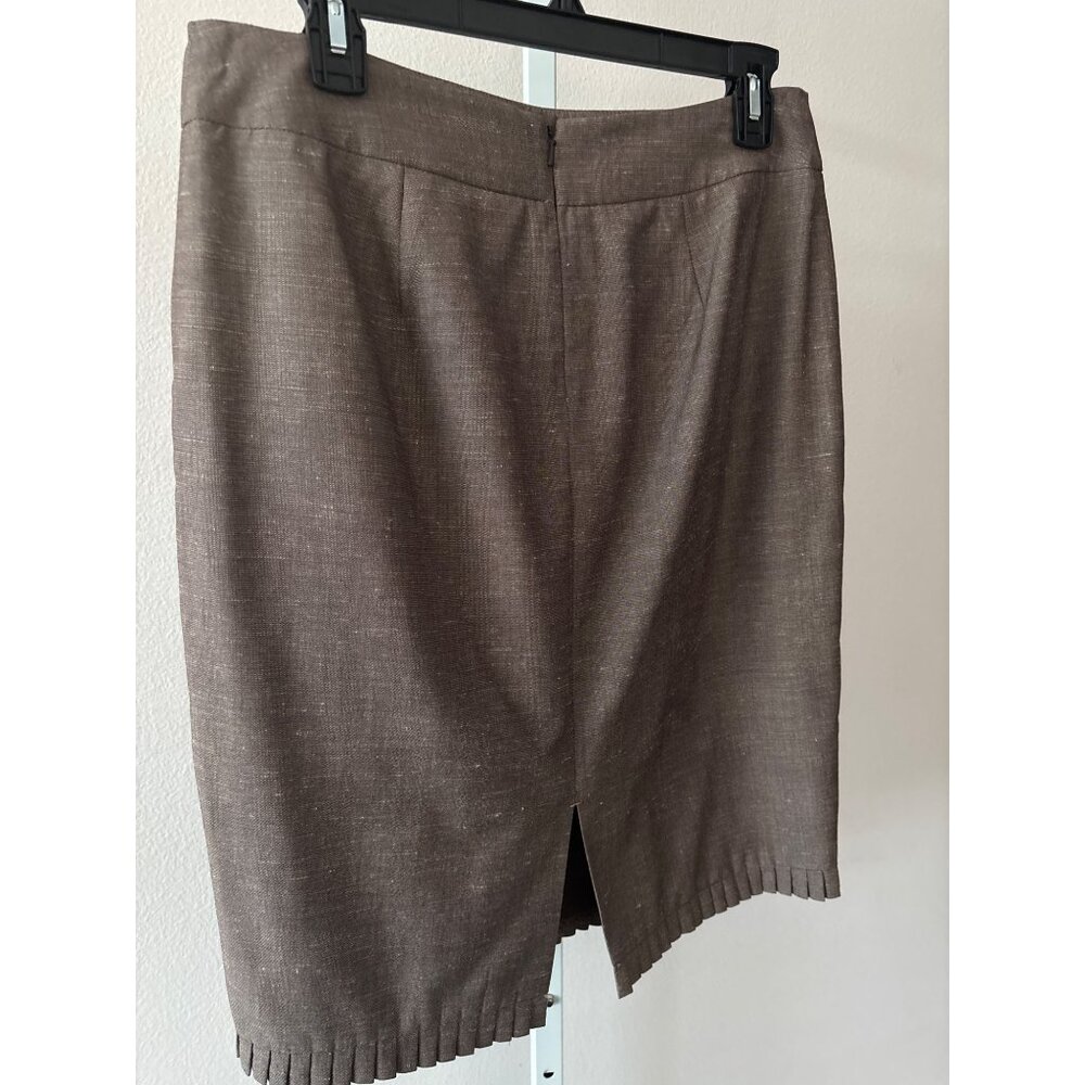 Quiet Luxury Tailored Skirt 8 by Classiques Entier Pleated Hem Rayon-Linen Blend - Picture 3 of 11